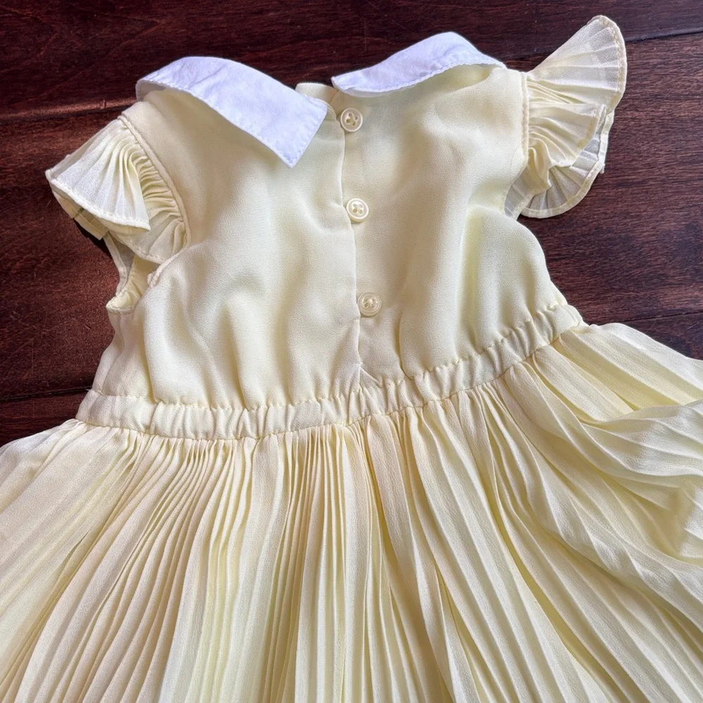 Janie and Jack Pale Yellow Pleated Dress with Bloomers